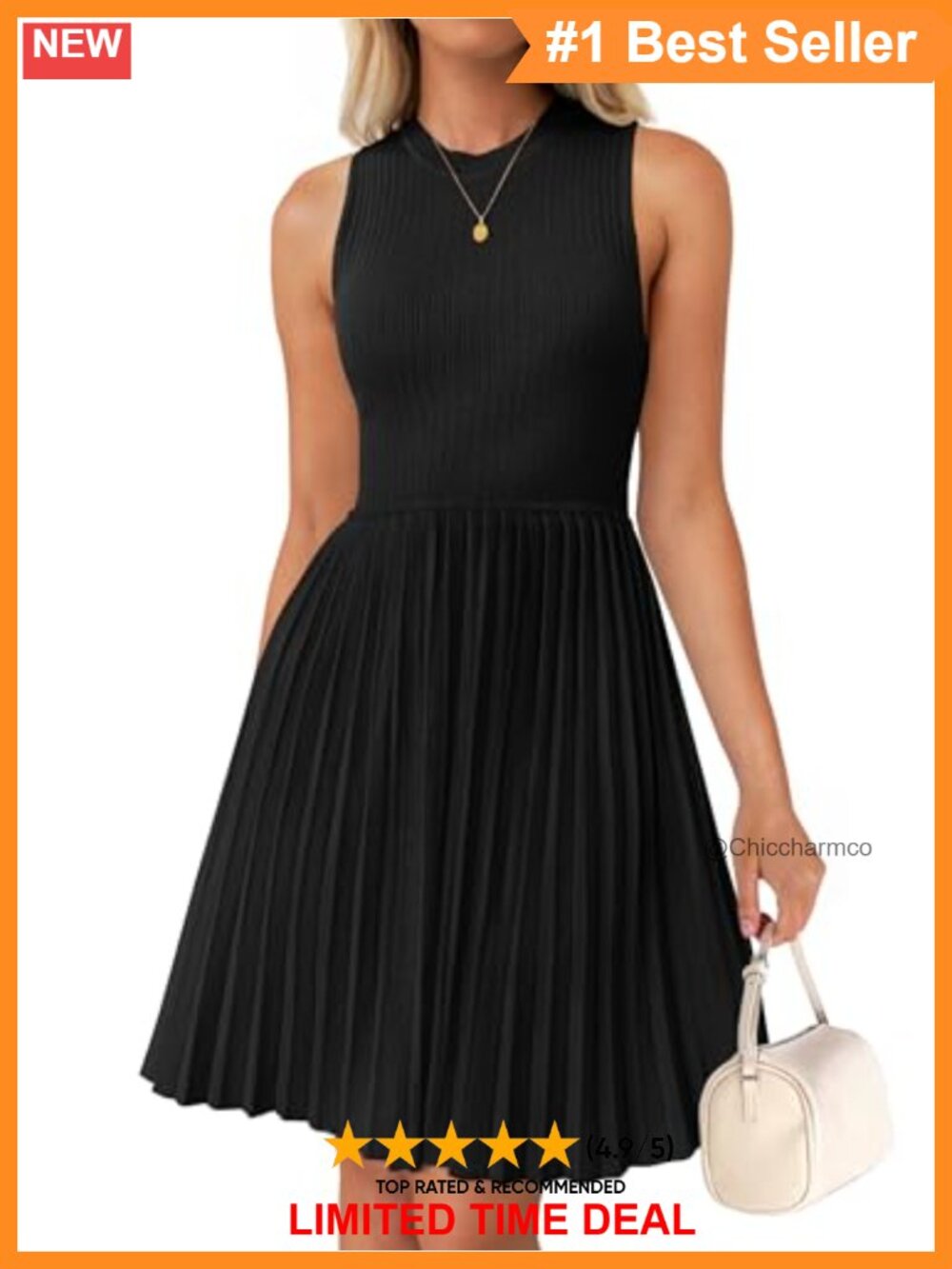 Sleeveless Pleated A-Line Mini Dress High Waist Summer Casual